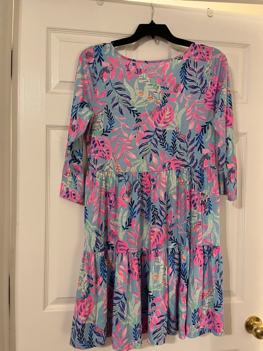 Lilly Pulitzer Geanna Dress with Pink and Navy Tropical Print - Picture 2 of 7